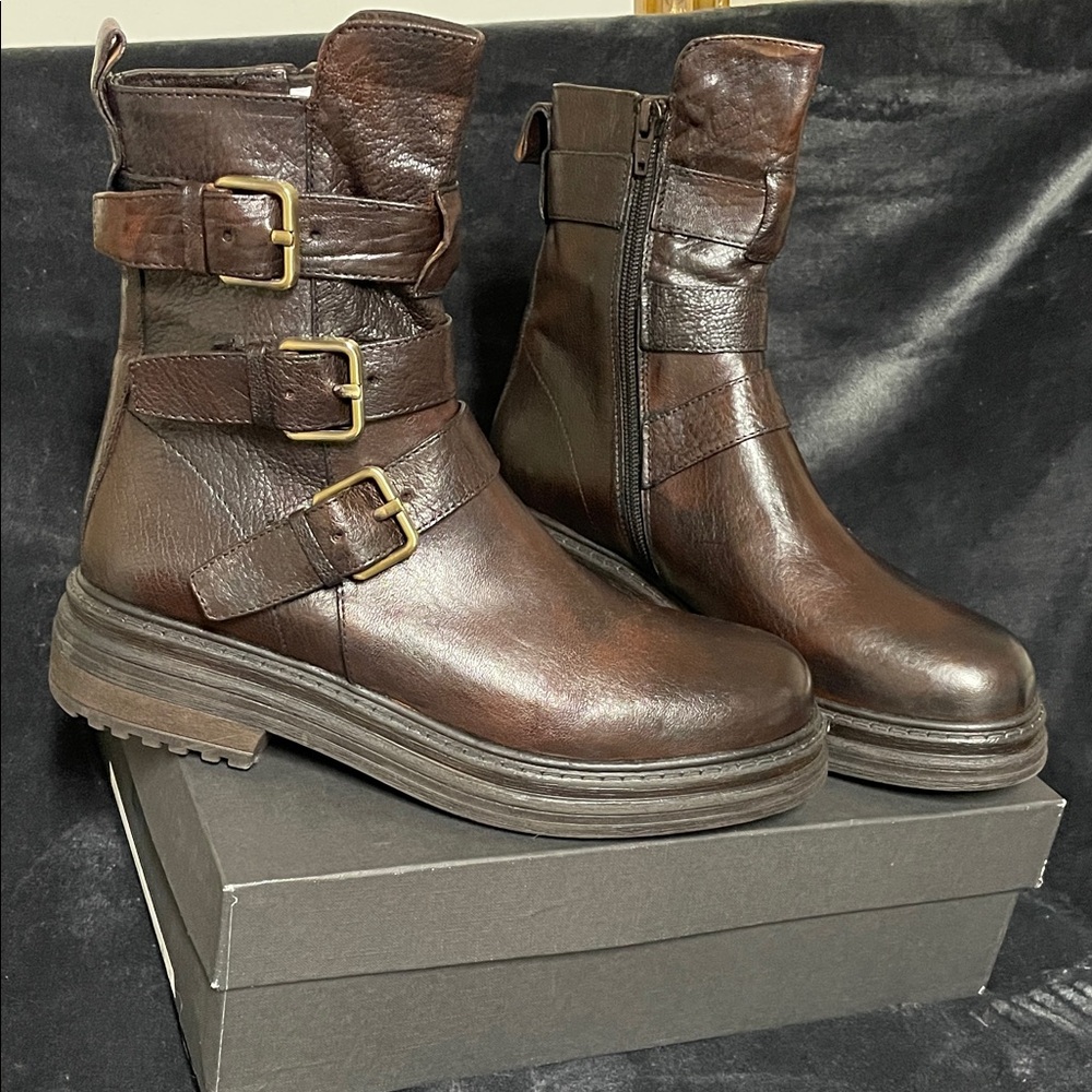 Brown Leather Combat Boots